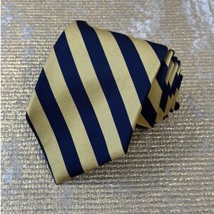BROOKS BROTHERS Men's Navy Blue & Yellow Stripe Silk Necktie